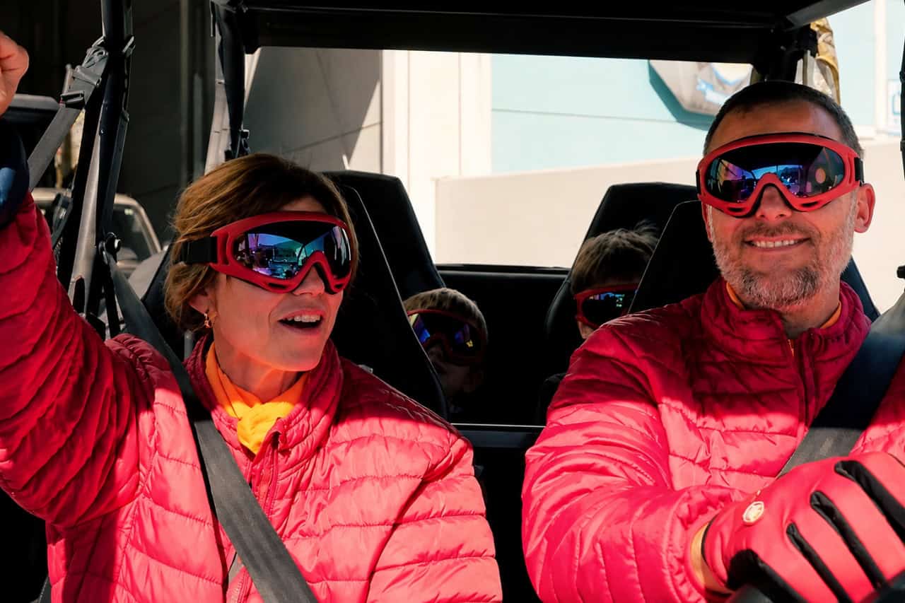 Family with goggles ready for the family friendly Top Buggy adventure in Tenerife