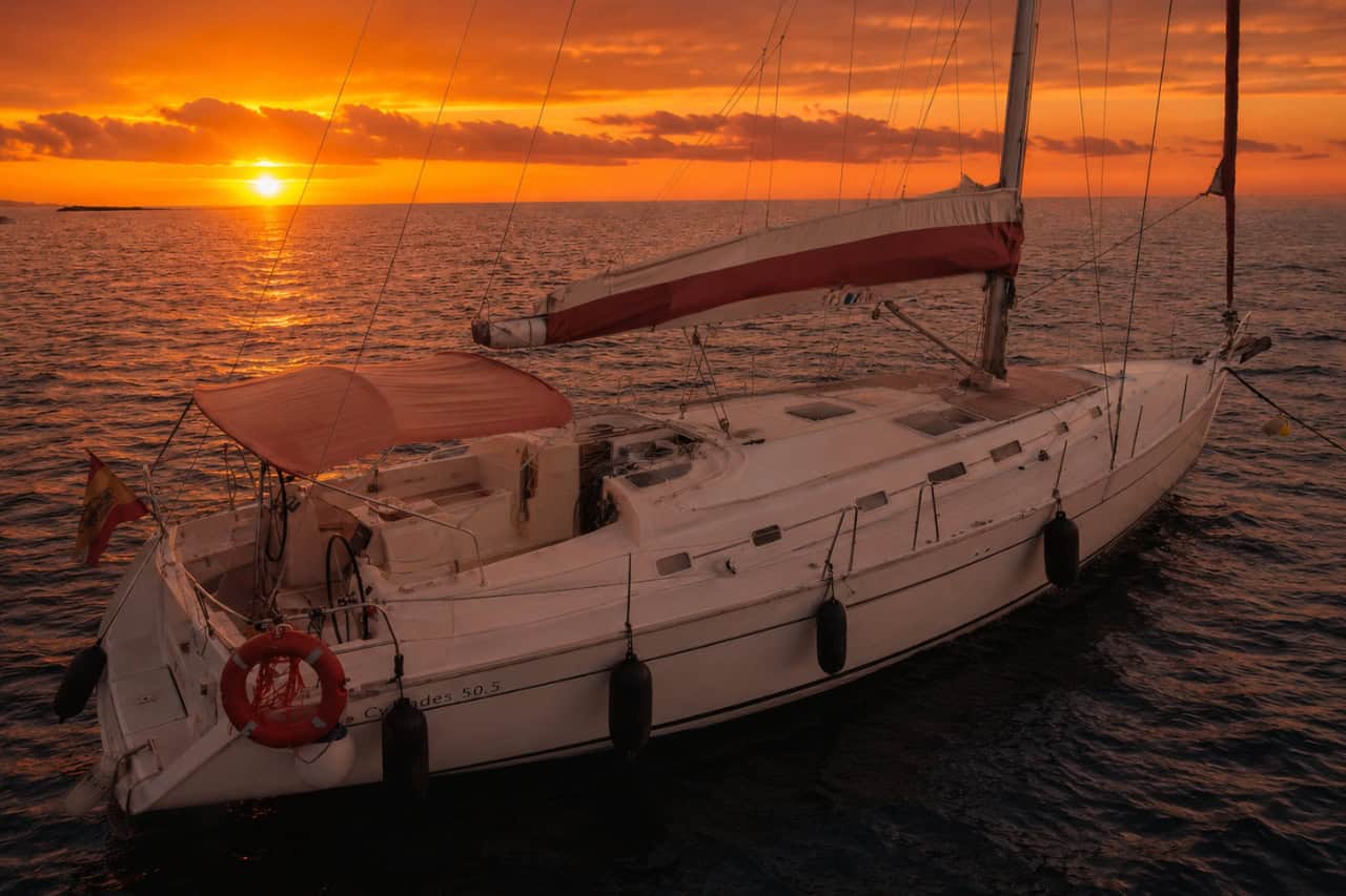 Private sailing yacht at sunset during a Tenerife sunset cruise