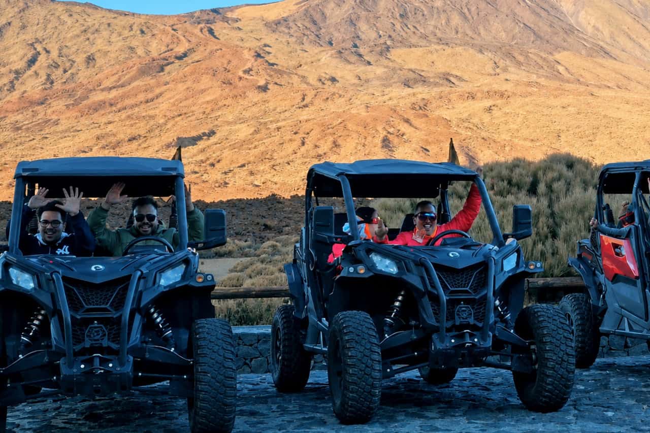 Group photo beneath Mount Teide on the Teide buggy trip