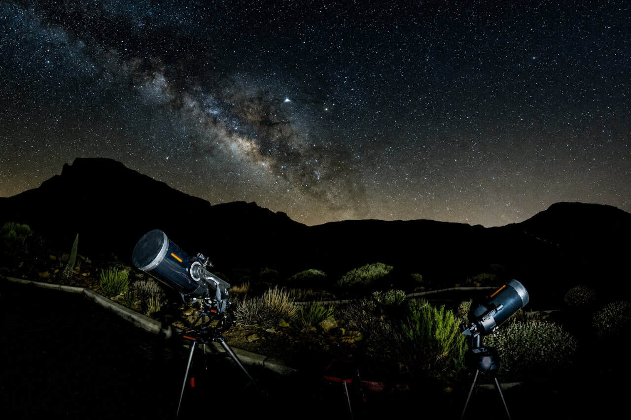 Telescope pointed at the night sky during a Tenerife stargazing excursion