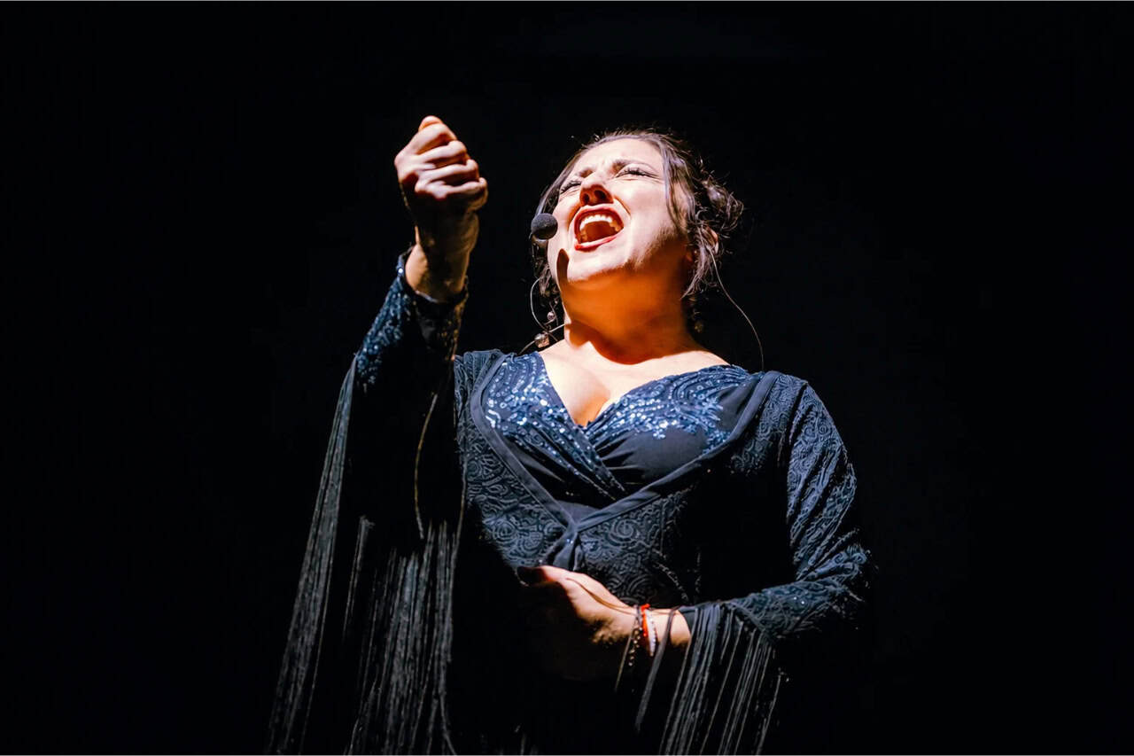 Flamenco singer performing live during the Olé show in Costa Adeje