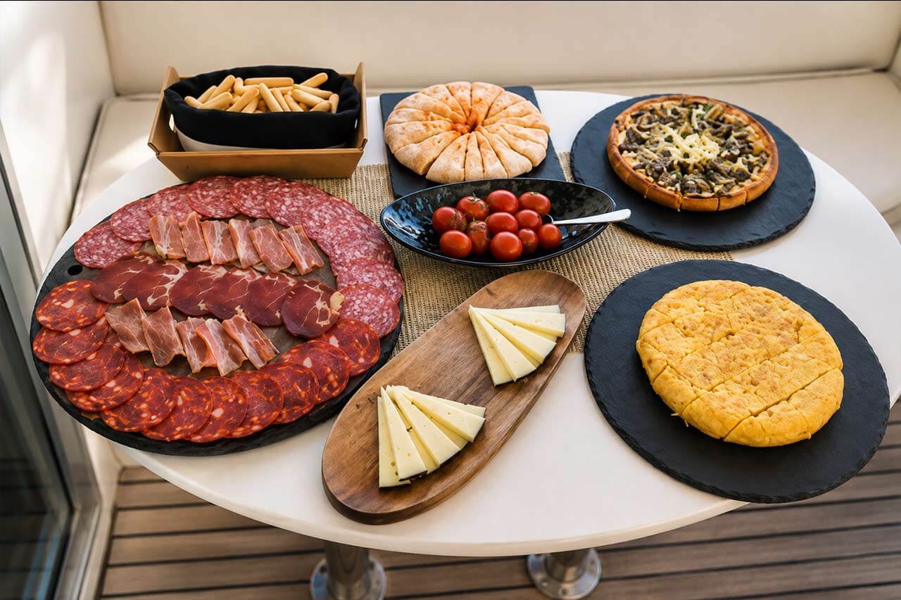 Spanish tapas served on the Monte Cristo charter
