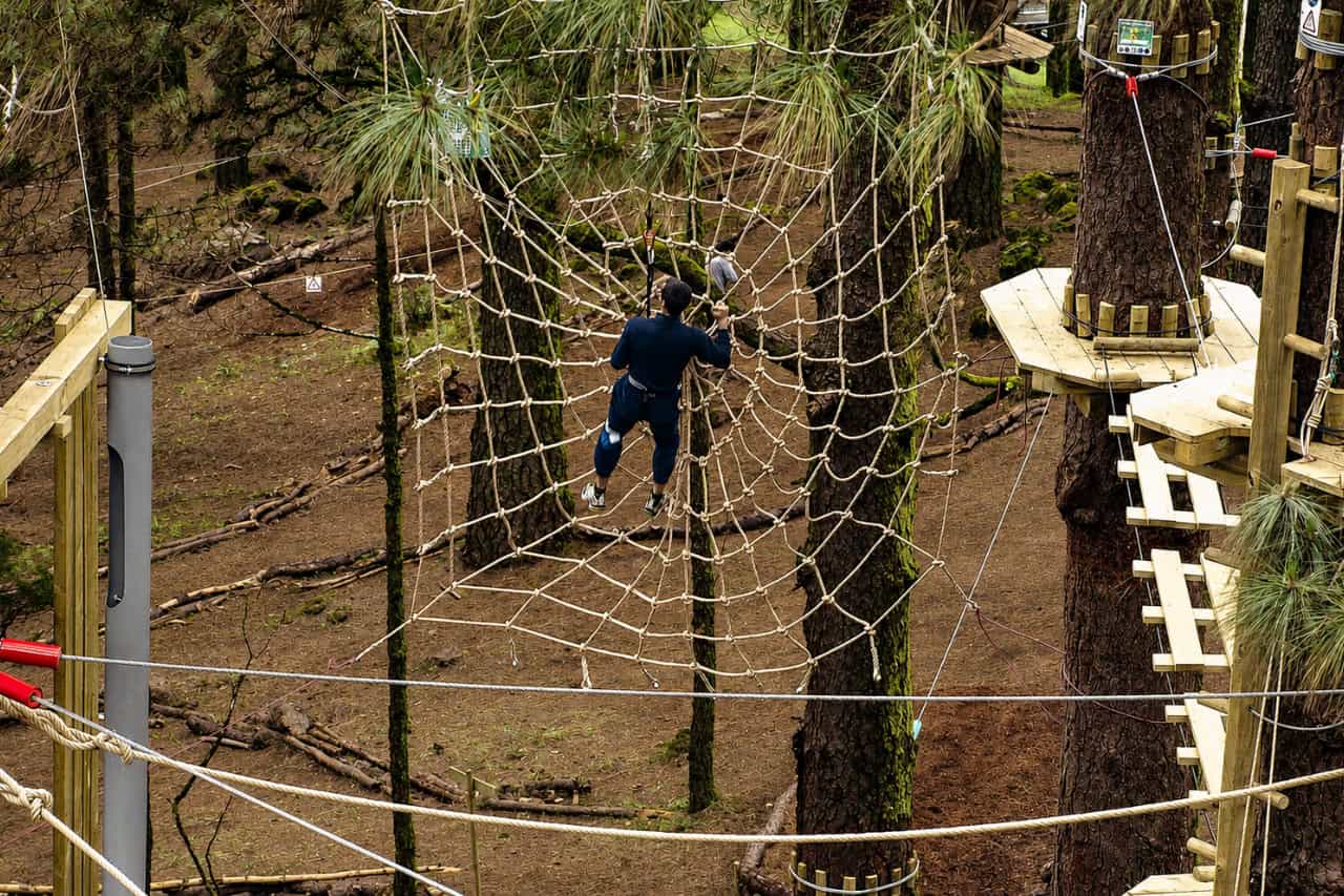 Climber on the rope net course at Forestal Park Tenerife