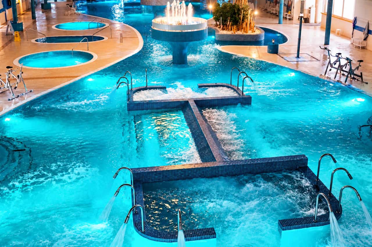 Thermal pool overview at the spa in Costa Adeje, Tenerife