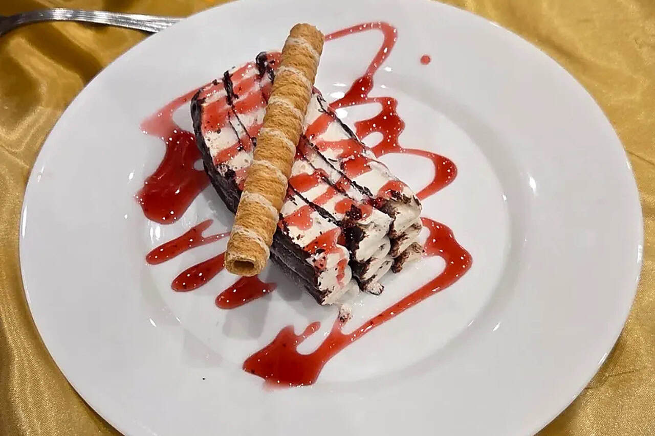 Viennetta style ice cream dessert served at the drag show in Tenerife