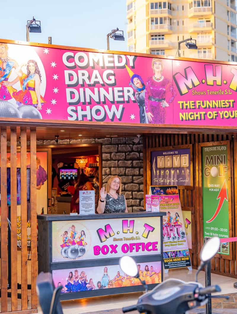 MHT Tenerife comedy drag dinner show box office entrance Playa de las Americas
