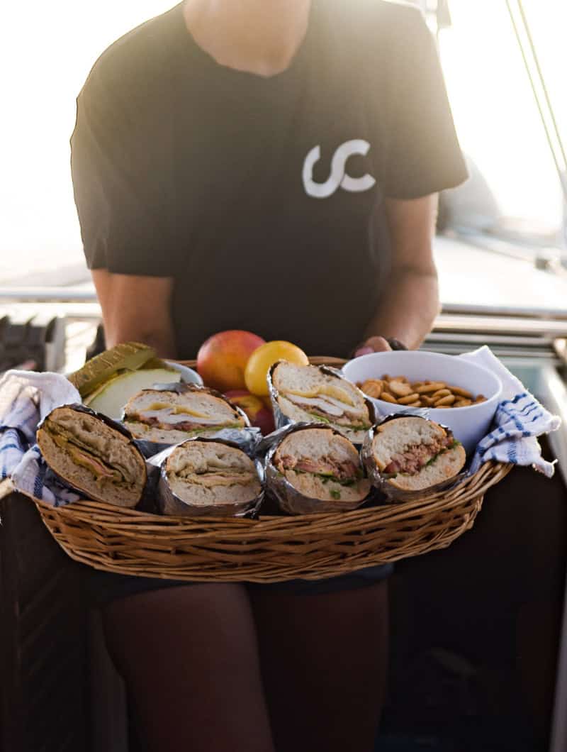 Basket of fresh sandwiches, snacks and fruit included on a private whale watching boat trip in Tenerife
