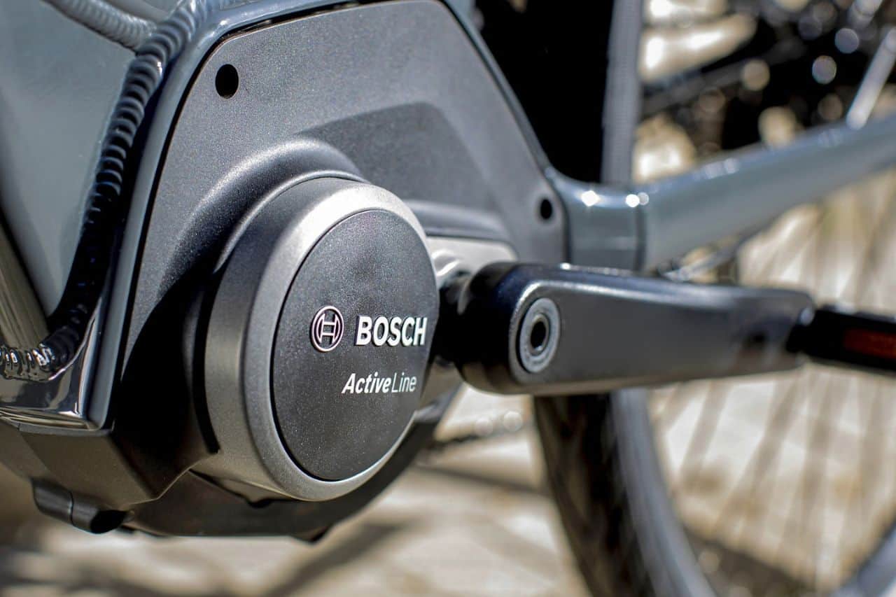 Close-up of the Bosch Active Line motor on an electric rental bike