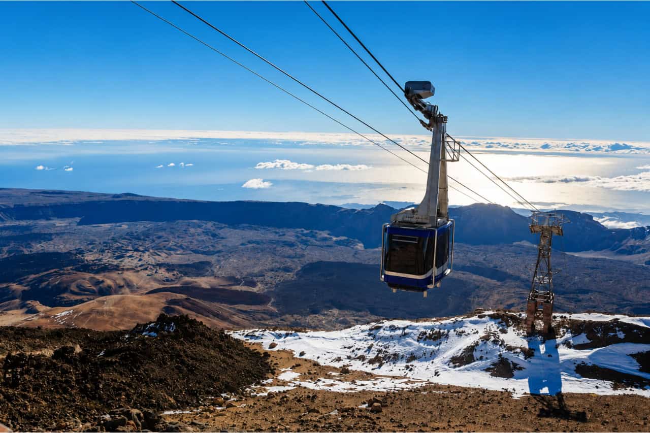 Teide cable car above the volcanic landscape during the Official Teide Hike experience in Tenerife.