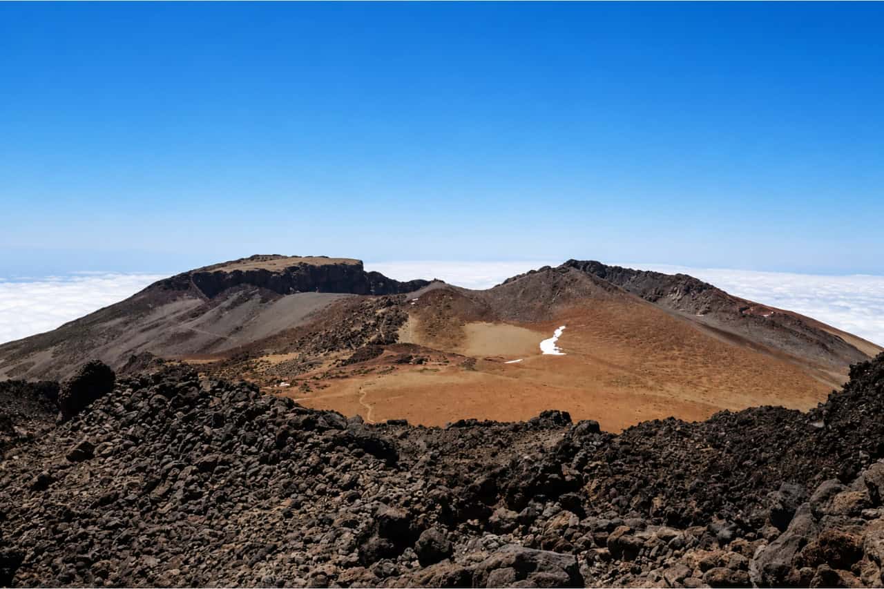 Volcanic crater and mountain landscape seen during the Official Teide Hike in Tenerife.