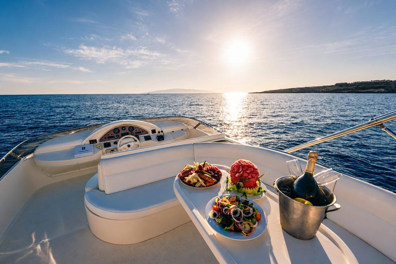 Food and drinks served at sunset on the Seaduction yacht