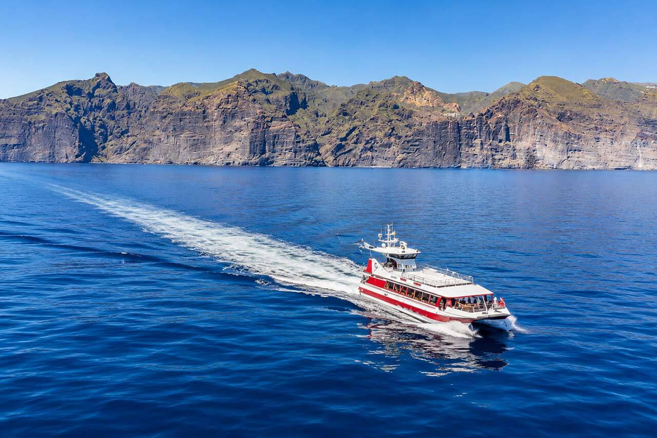 Royal Delfin cruising beside the Los Gigantes cliffs in Tenerife