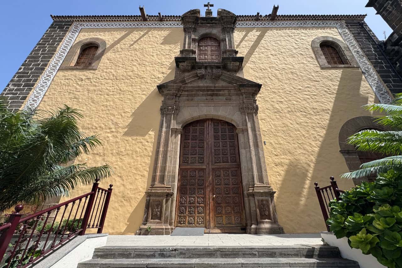 Historic church facade with carved stone doorway in La Orotava, Tenerife