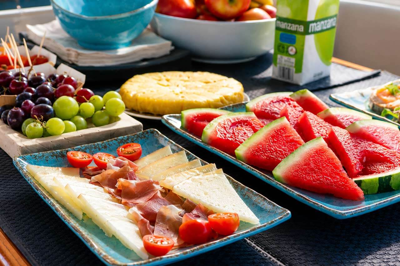 Food served on board the No Worries yacht