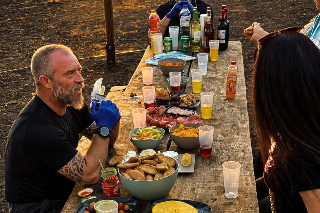 Huéspedes disfrutando del picnic y las bebidas incluidos antes de observar las estrellas