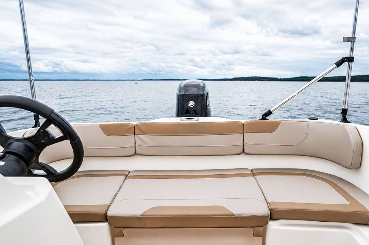 Seating area of the self-drive rental boat in Lanzarote