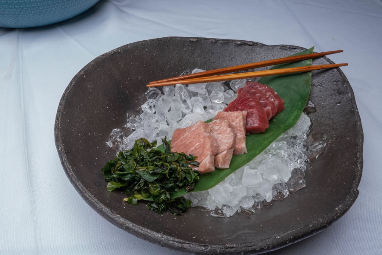 Fresh sashimi served as part of the fine dining experience aboard the Rockstar luxury yacht charter in Tenerife.
