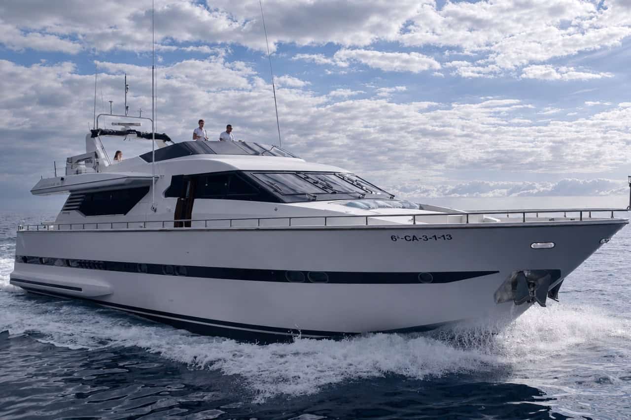 Luxury yacht cruising across the Atlantic during a private luxury yacht holiday in the Canary Islands.