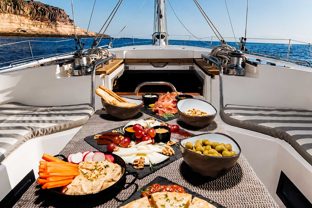 Frische Speisen an Deck der Lady Sunshine serviert
