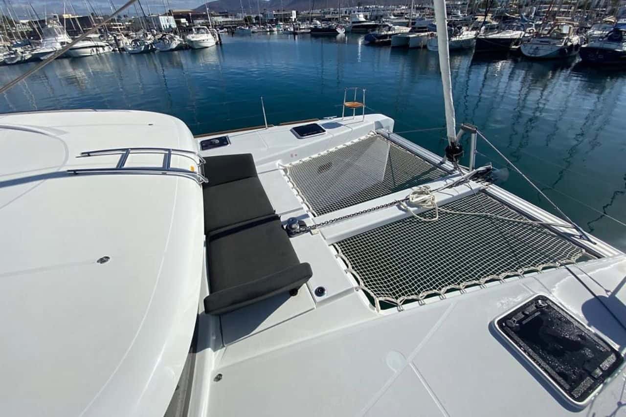 Front deck and net of the Lagoon 40 catamaran in Lanzarote