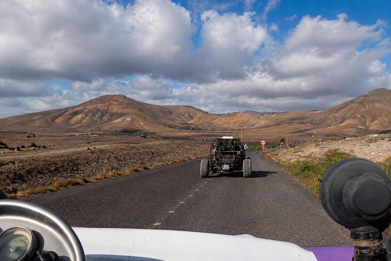 View from a buggy in the volcanic mountains of Lanzarote