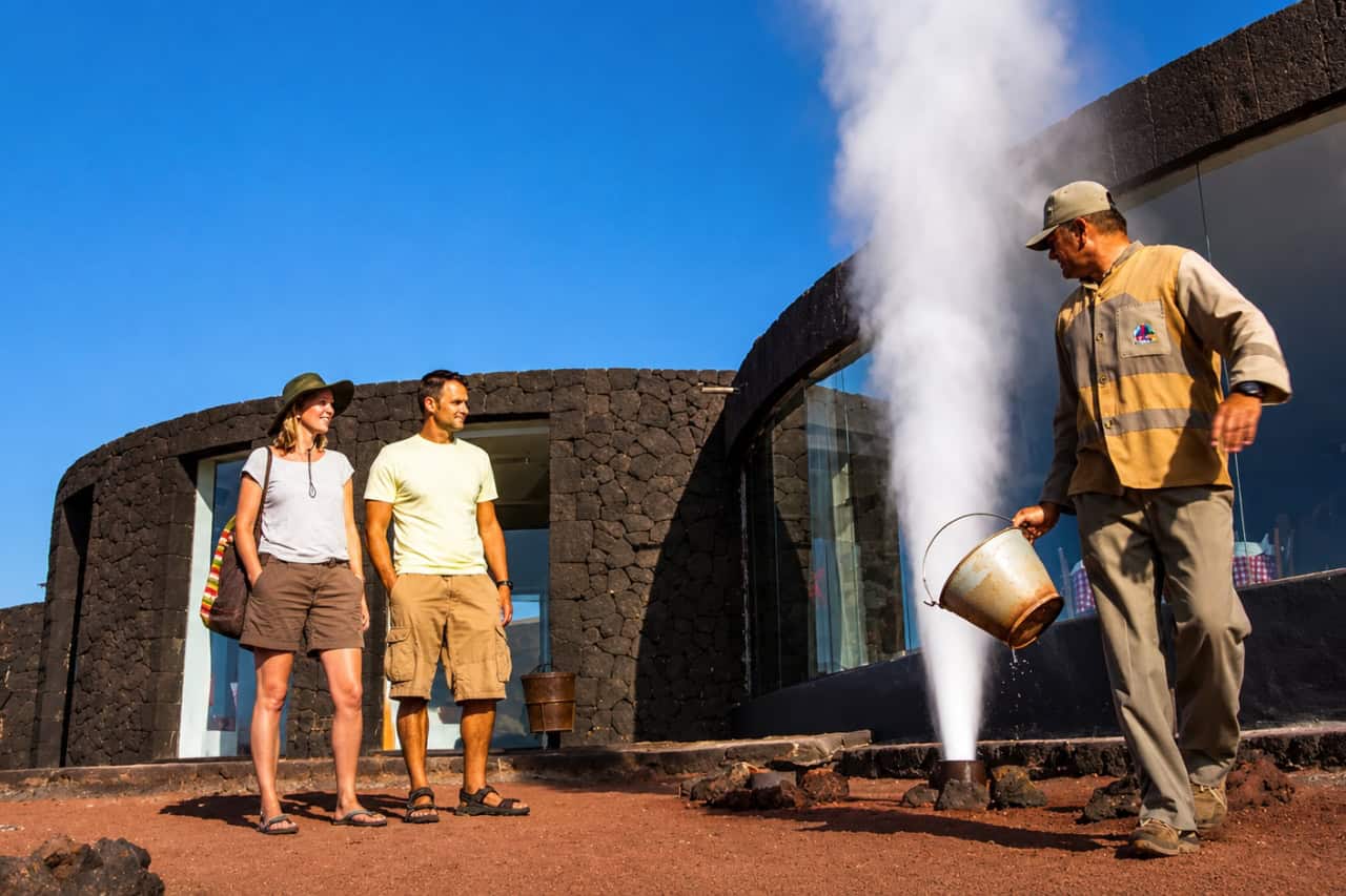 Geyser steam demonstration at Timanfaya in Lanzarote