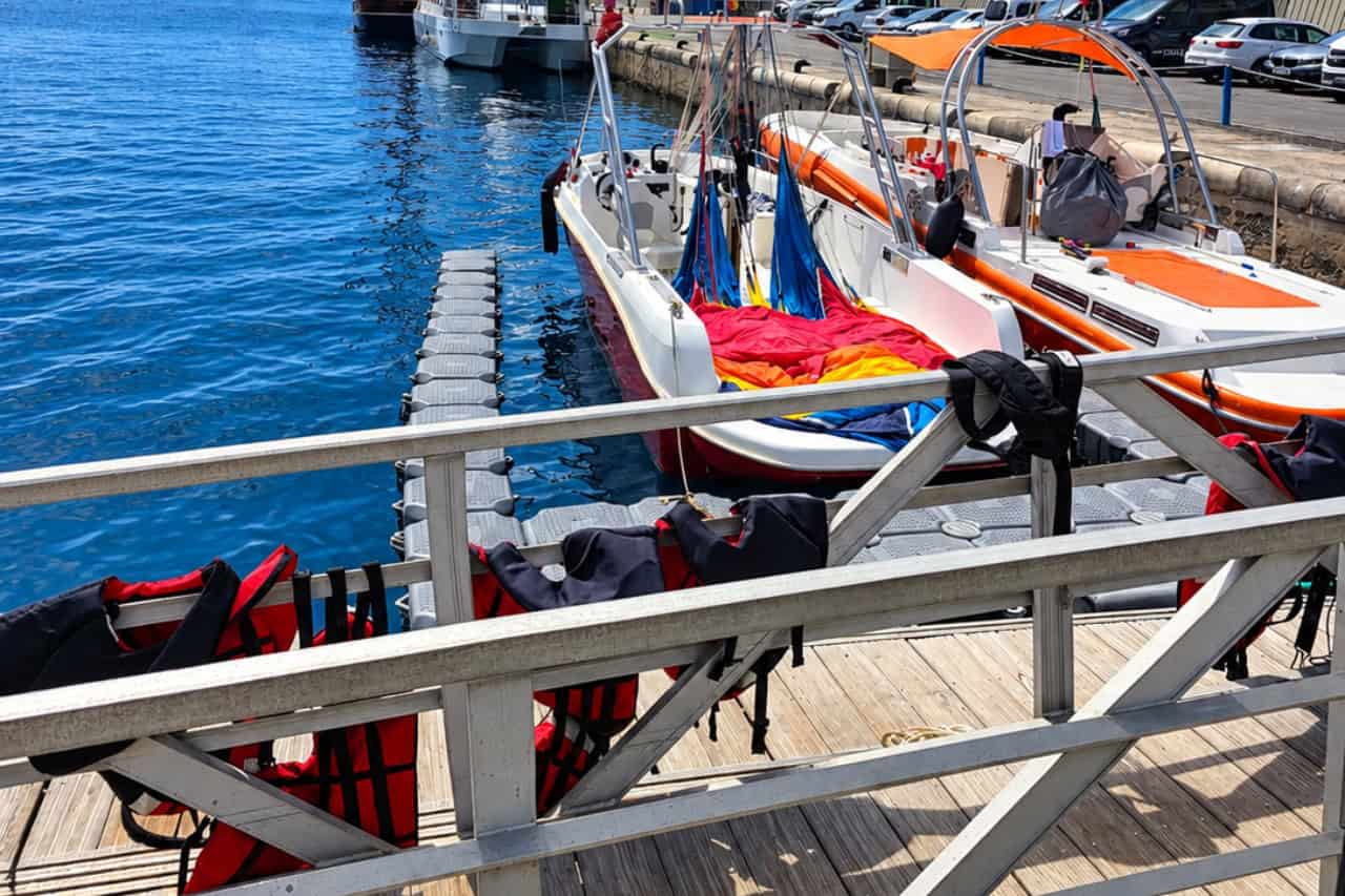 Life jackets and support boats ready at Puerto Rico marina