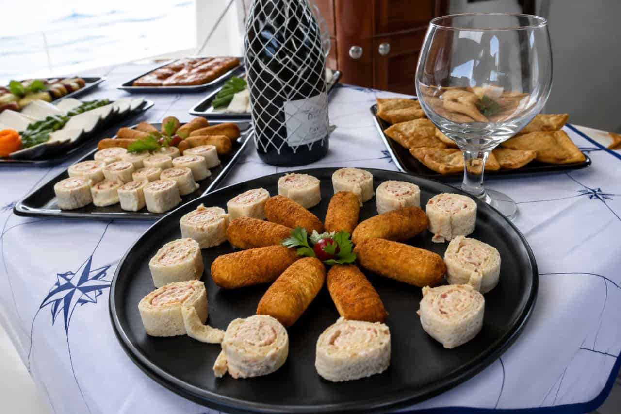 Selection of snacks and finger food served on board
