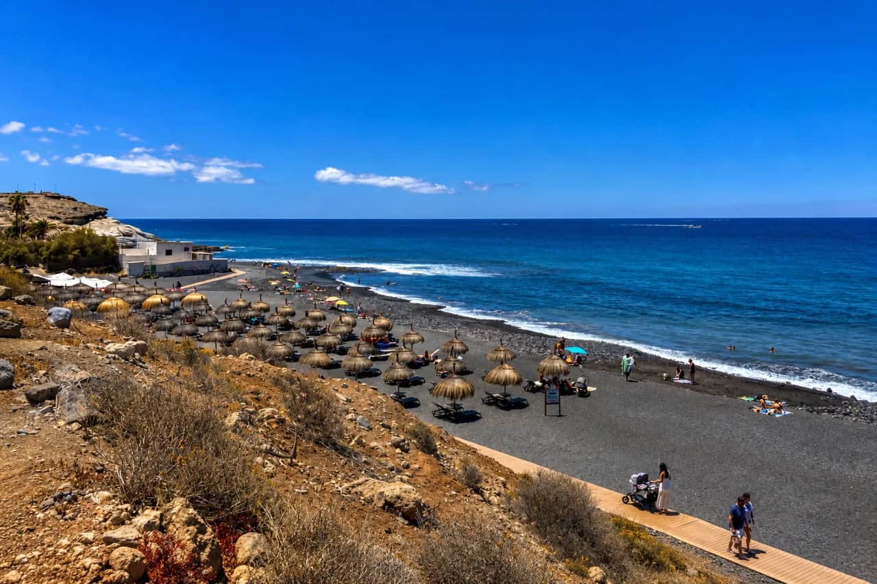 Playa de La Enramada in La Caleta, a landing area for tandem paragliding flights in Tenerife