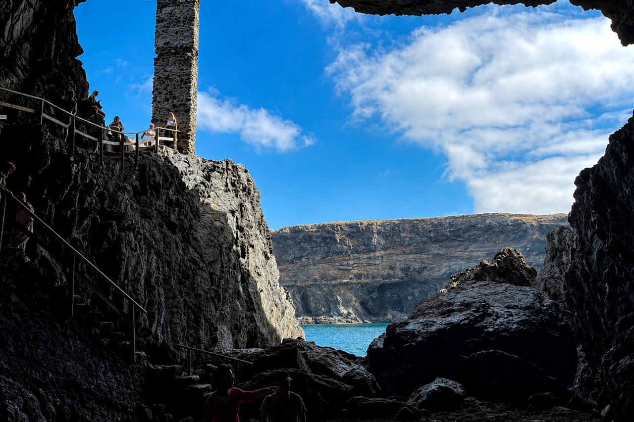 View from inside the Ajuy Caves toward the Atlantic Ocean in Fuerteventura