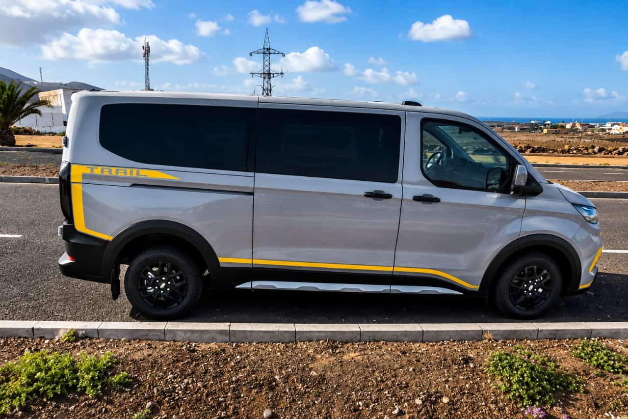 Private tour van beside the road during a private island tour in Fuerteventura