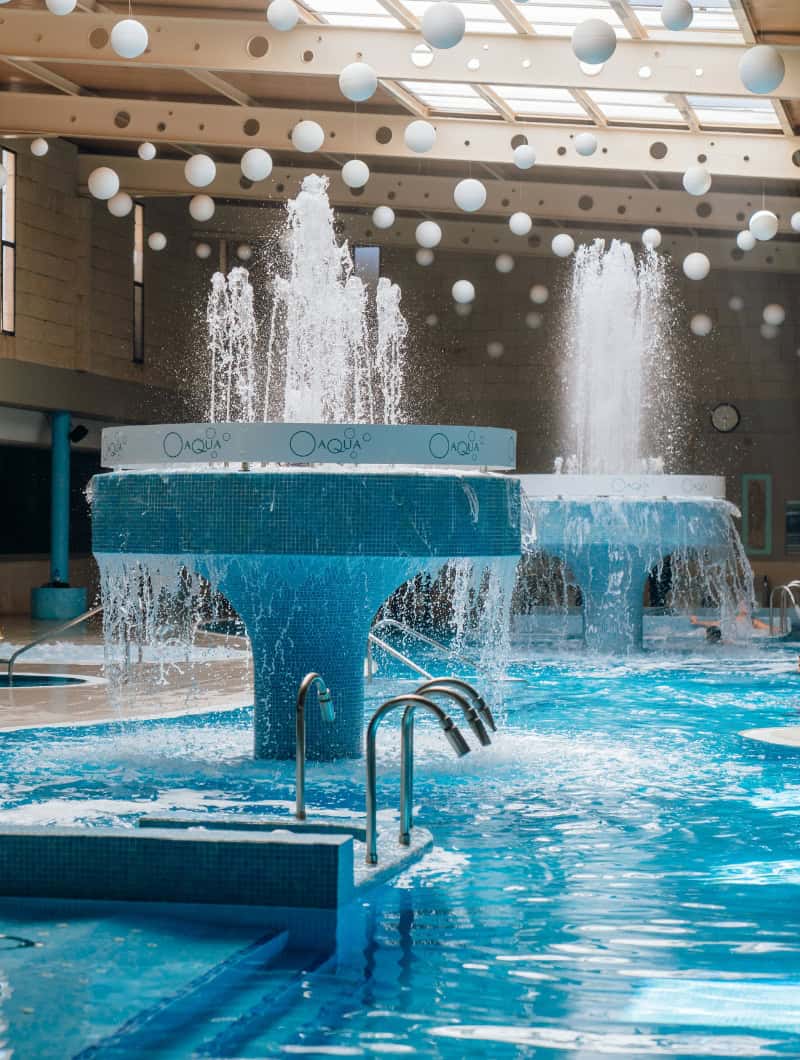 Indoor thermal fountain pools at Aqua Club Termal best spa day Tenerife