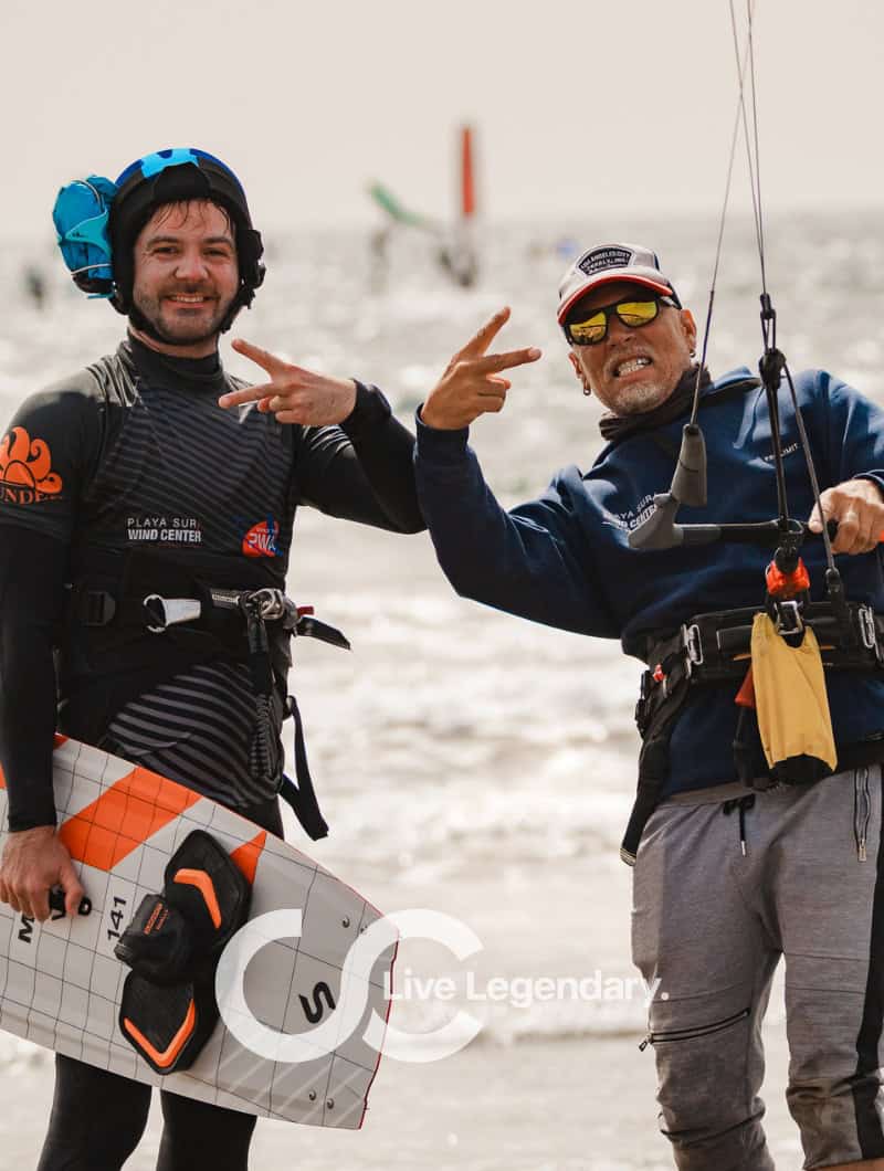 Kitesurf lesson Tenerife - student and certified local instructor at Playa Sur Wind Center El Médano booked with Club Canary