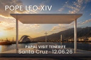 Popiežiaus Leono Tenerifės Pervežimas Miniatiūra, istorinė piligriminė kelionė į popiežiaus mišių Santa Kruso Tenerifės uoste penktadienį, 2026 m. birželio 12 d., 12:15 val.