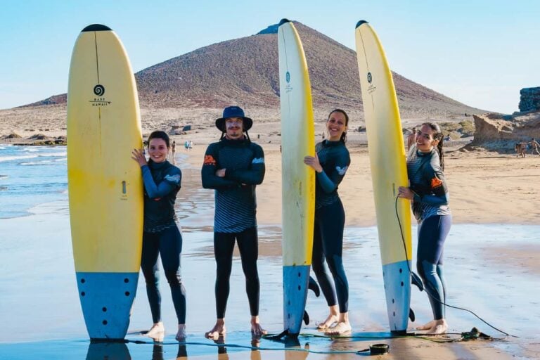 Guests after a surf lesson in El Medano booked through Club Canary