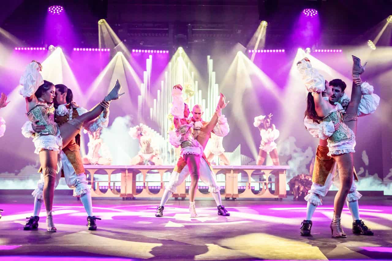 Dancers perform on stage during the Nomad dinner show at Sala Scala in Gran Canaria