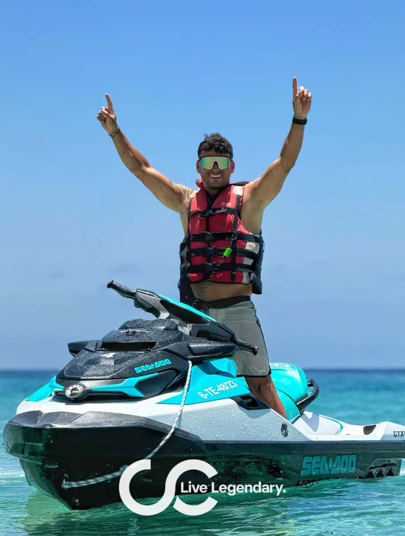 Solo rider having fun on a jet ski in clear water at Morro Jable, Fuerteventura, Live Legendary moment