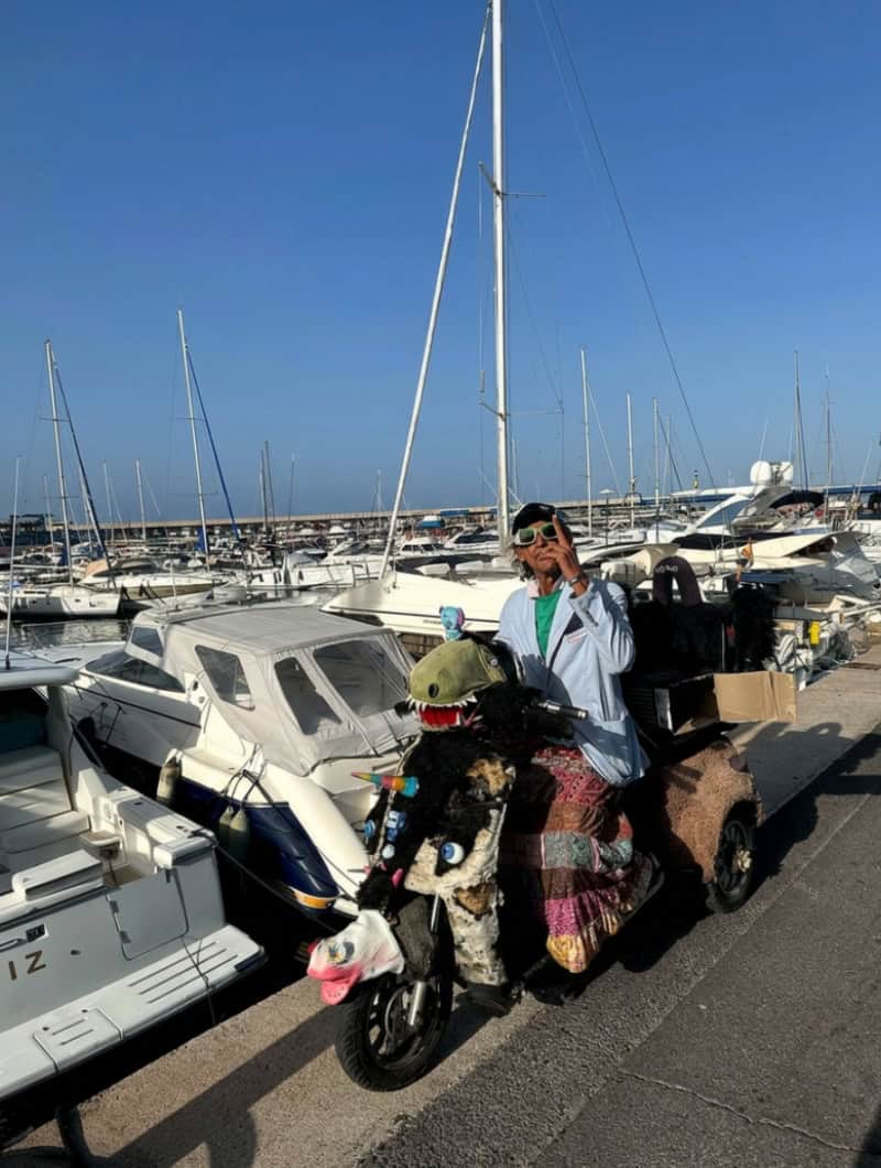 Fabrizio arriving at Puerto Colon in his distinctive outfit before an Opera 60 boat trip in Tenerife