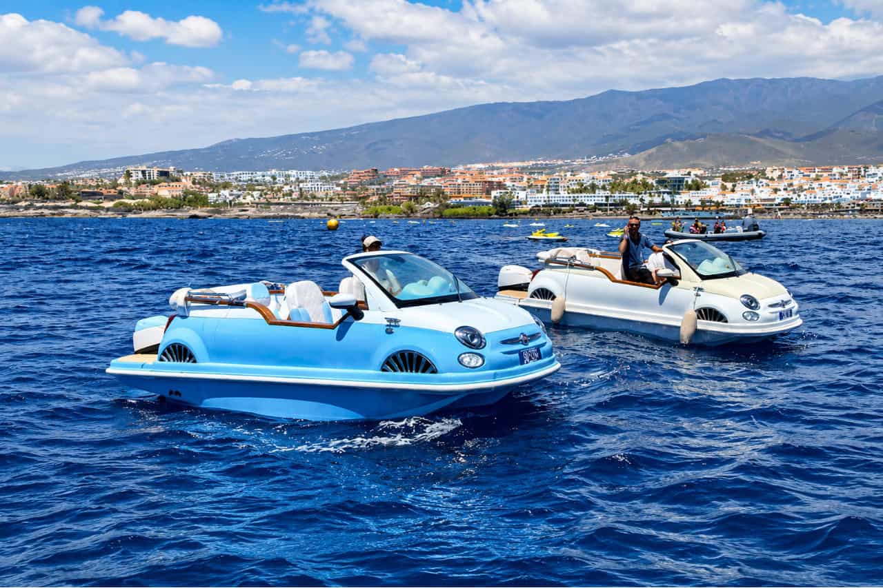 Experience Tenerife from the sea aboard a unique Fiat 500-inspired self-drive boat. No boating licence is required, making it the perfect choice for couples, families, and friends to explore the coastline, swim in crystal-clear waters, and enjoy a fun, private adventure at their own pace.