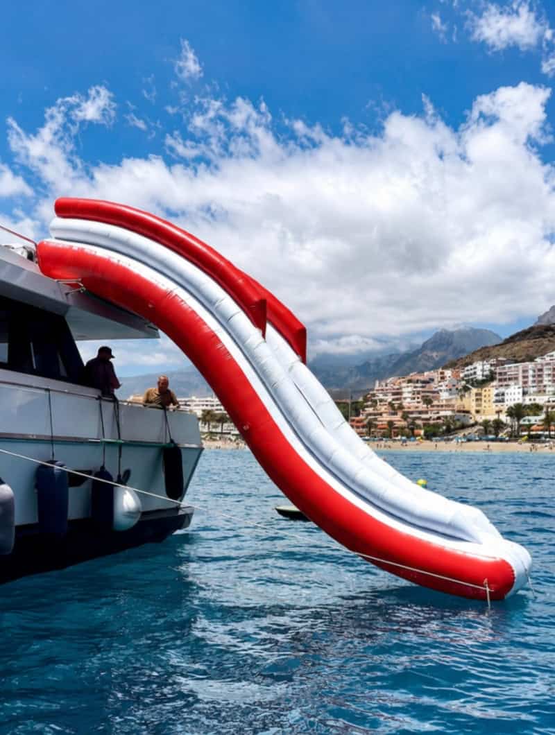 Gulliver Yacht Tenerife Big Water Slide The big water slide of the Gulliver yacht Tenerife going straight into the Atlantic