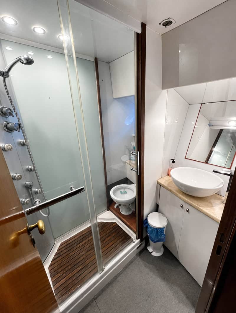 Gulliver Yacht Tenerife Shower Bathroom Shower on the Gulliver yacht for rinsing off after swimming in Tenerife