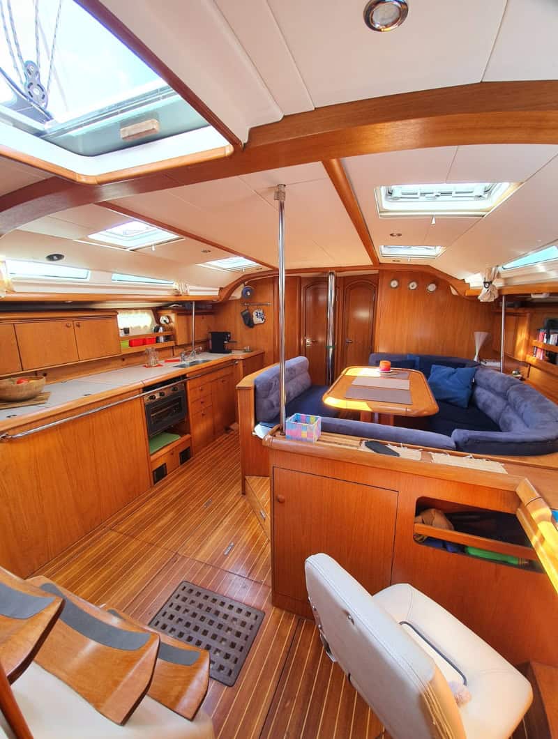 Interior cabin of the Karolka Jeanneau Sun Odyssey 49 yacht on a private charter in Gran Canaria