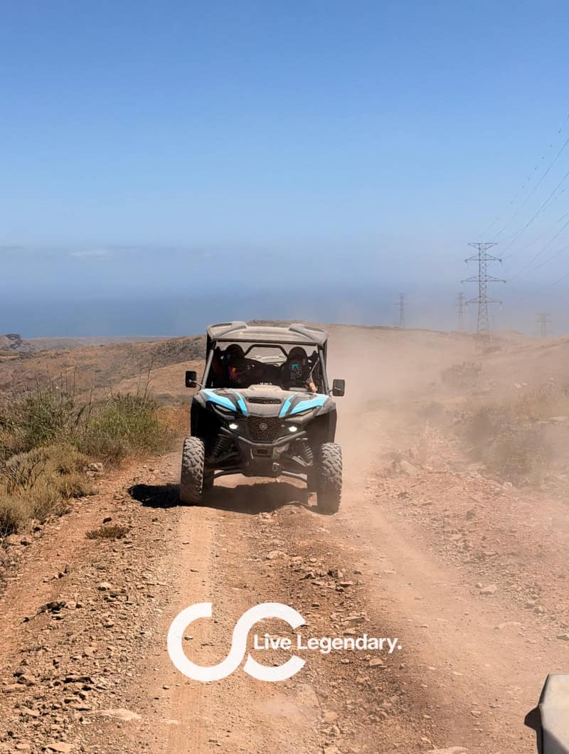 Off-Road Buggy Tour Gran Canaria A buggy kicking up dust on an off-road trail on a guided buggy tour in Gran Canaria.