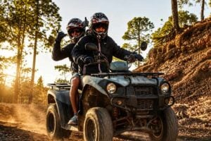 Club Canary clients enjoying an off-road quad tour through a forest route in Tenerife.