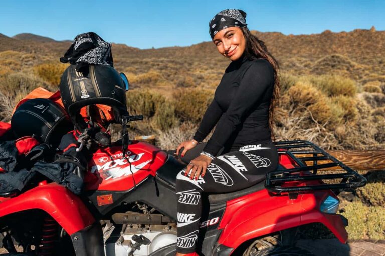 Couple on a quad safari through the Tenerife pine forest