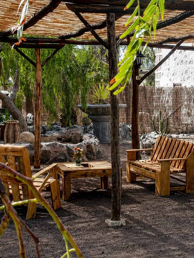 Shaded seating area to relax after camel riding in Tenerife