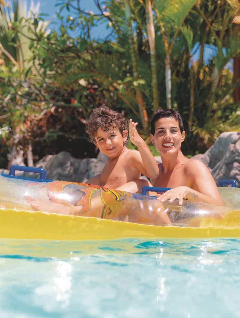 Mother and child on the lazy river at Siam Park
