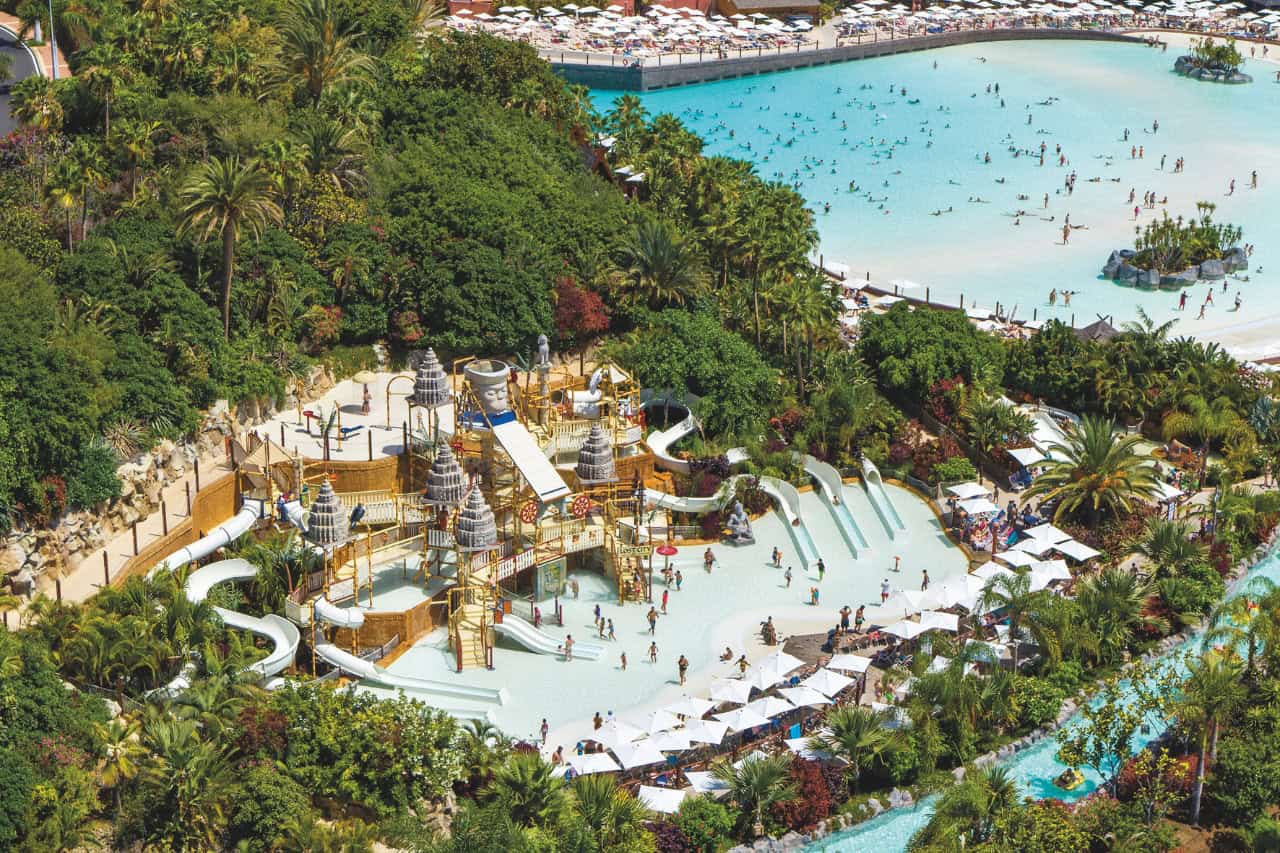 The Lost City kids water fortress beside the wave pool at Siam Park, Tenerife