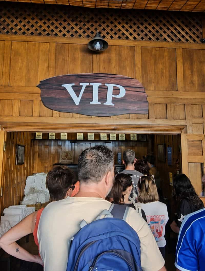 Siam Park VIP bracelet and towel collection area for all inclusive ticket guests
