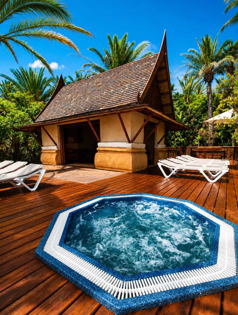 Siam Park Villa terrace with private jacuzzi and solarium in Tenerife